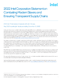 Intel Statement on Combating Modern Slavery and Ensuring Transparent Supply Chains